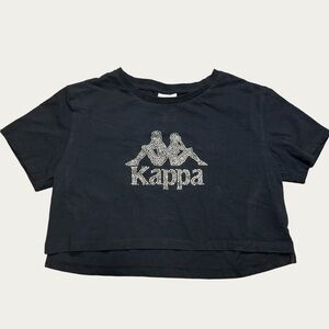 Y2k Kappa Midriff Black Sequined Short Sleeve Croppd Tee Small